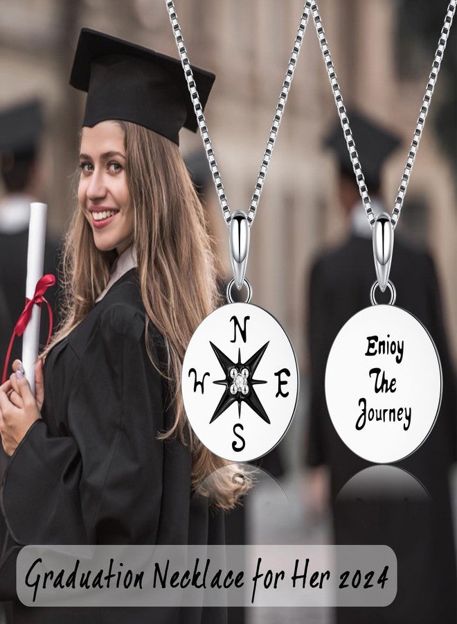 EPIRORA 2024 Graduation Gifts for Her, Sterling Silver Compass Necklace for Women, High School College Class of 2024 Graduation Inspirational Jewelry Gifts - Image 3